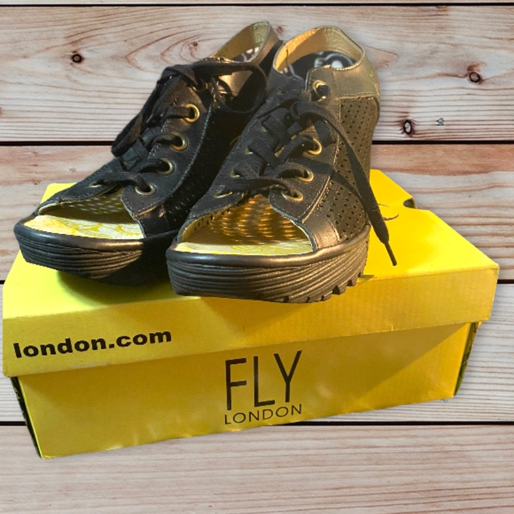 Fly London Black Wedges - Picture 11 of 14
